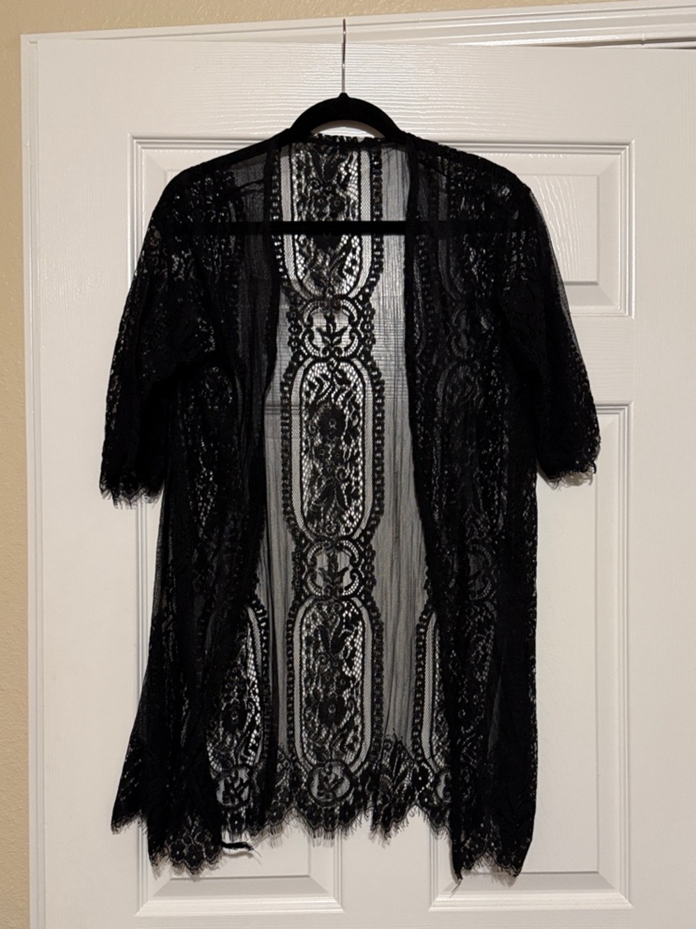 Sheer Black Lace Kimono Cardigan